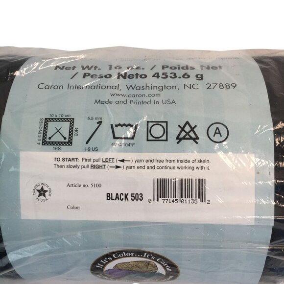 Caron One Pound Worsted Weight Acrylic Yarn Black #503 NEW - Picture 5 of 5